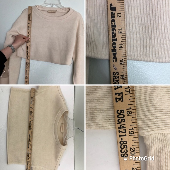 Choosy Elsa Cream Cropped Slouchy Slit Bell Sleeve Boxy Sweater Size Small - Picture 15 of 16